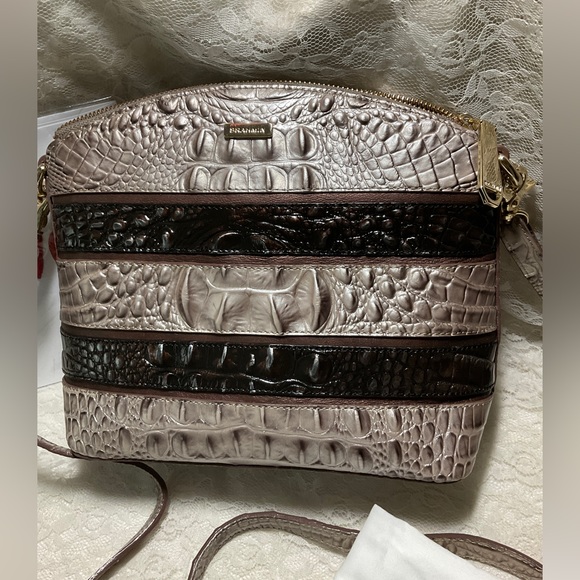 Brahmin Mini Duxbury CHARDONNAY SEINE Melbourne Croc Embossed Leather Crossbody - Picture 1 of 6